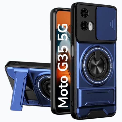 Image of Armor Camera Slider Back Case Cover for Moto G35 5G with Bracket Stand (Blue)
