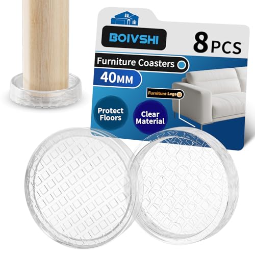 BOIVSHI Ø40mm Carpet Protector Cups, Trasnparent Furniture Coaster, Clear Castor Cups, Sofa Leg Floor Protectors 8PCS
