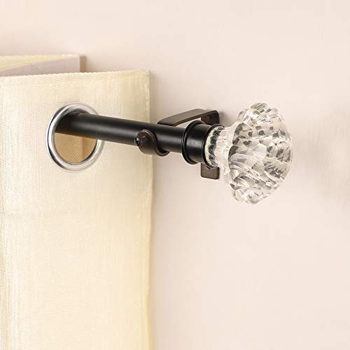 Image of The Decor Mart 52 inch to 144 inch Extendable Curtain Rod |1 inch Curtain Rods for Door & Windows Adjustable Iron Telescopic Drapery Bar with White Bloom Finials | Black