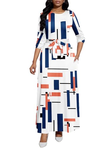 Image of BubFee Long Dress for Women Casual Long Sleeve Dresses Maxi Dress Empire Waist Loose with Belt