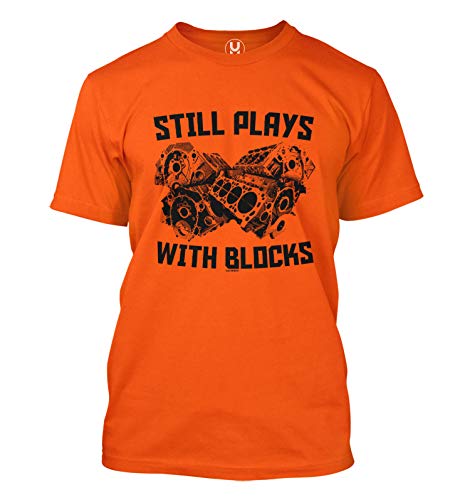 Still Plays with Blocks - Engine Horse Power Men's T-Shirt (Orange, Large)