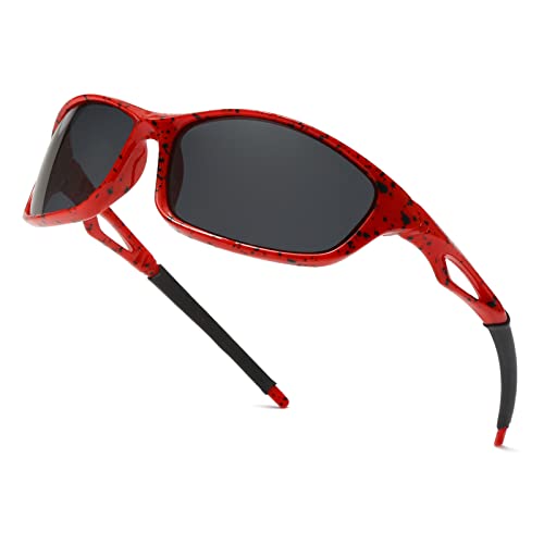 Long Keeper Polarized Sport Sunglasses - Women Men Running Driving Fishing Sunglasses Wrap Around Hiking Sun Glasses (Red Grey)