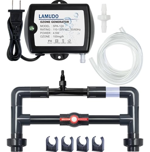 Lamudo Ozone Venturi Injector Kit with SPA-124 Ozone Generator for Cold Plunge, Hot Tubs, Swim Spas, Water Treatment System with Ozonator, Standard 3/4' UPVC Pipe Fitting(DIY Pipeline)
