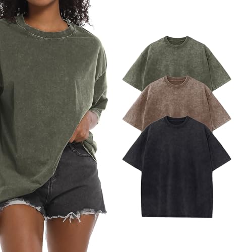 BINTEHGS Oversized Grunge Vintage t Shirts for Women Short Sleeve Cotton Casual Baggy Tees Teens Trendy Crew Neck Loose Tops