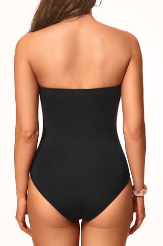 Holipick Women Strapless One Piece Swimsuit Tummy Control Bandeau Bathing Suit Mesh Cutout Swimwear2
