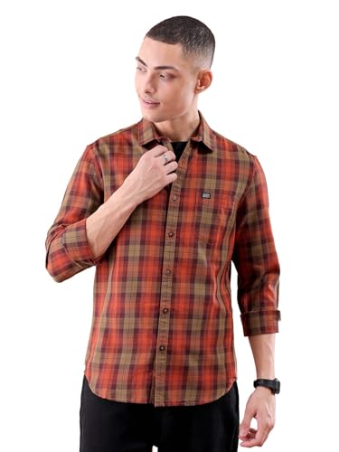 Image of The Indian Garage Co Men Regular Fit Checkered Full Sleeves Cutaway Collar Casual Shirt