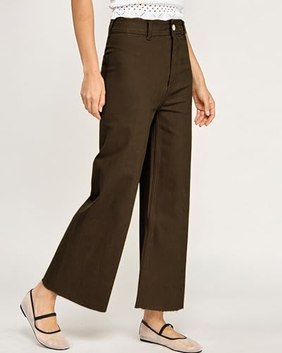 Women's High Waisted Wide Leg Jeans 9 Points Length Baggy Casual Stretch Denim Pants4