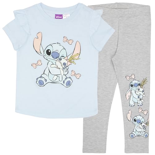 Image of Disney Princess, Minnie Mouse, Lilo & Stitch Girls Short Sleeve Ruffle T-Shirt & Leggings Set, 2-Piece Bundle for Kids