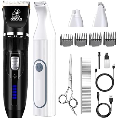 Dog Clippers Grooming Kit Hair Clipper -4 in 1Low Noise -Rechargeable-Cordless Quiet Paw Trimmer Nail Grinder, Trimmer Grooming for Thick Hair&Coats,Pet Shaver for Small and Large Dogs Cats
