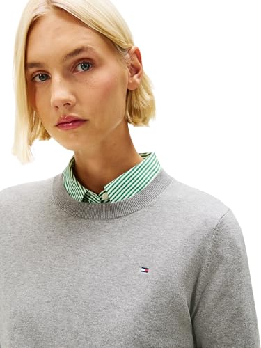 Tommy Hilfiger Damen Pullover Jersey Fine mit Rundhalsausschnitt, Grau (Med Heather Grey), L – Ansicht 4