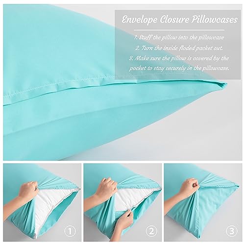 NTBAY Queen Pillow Cases Set of 2, 2 Pack Brushed Microfiber 20x30 Pillow Cases, Soft, Wrinkle, Fade, Stain Resistant Aqua Pillow Cases with Envelope Closure, 20x30 Inches, Aqua by NTBAY - Image 4