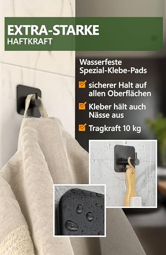 4smile Handtuchhalter ohne Bohren, 6er Set, Klassisch, Schwarz – Ansicht 3