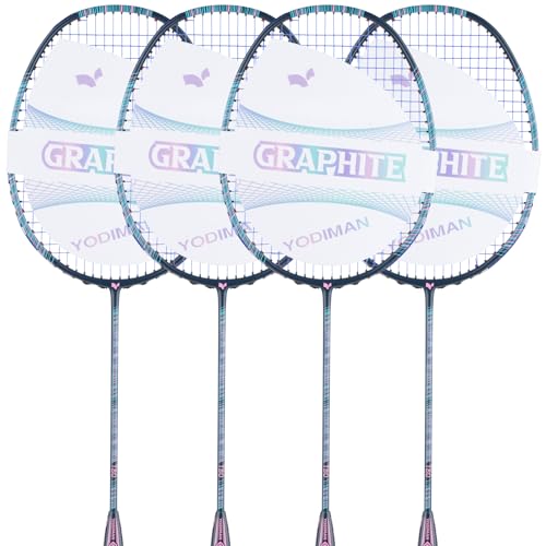 YPyroblaze 4-Pack Ultra-Lightweight Graphite Badminton Rackets - High-Elasticity Graphite Shaft & Frame - Pre-Wrapped Grip Ready to Use - Enhanced Speed & Control for Players (Moss Green)