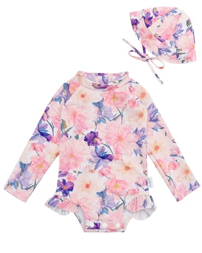 Image of babygoal Baby Girls Long Sleeve One Piece Rash Guard Swimsuit with Zipper, UPF 50+ Sun Protection