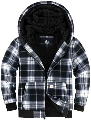 V VALANCH Boys Flannel Jacket Hooded Fleece Lined Zip-up Hoodies ...