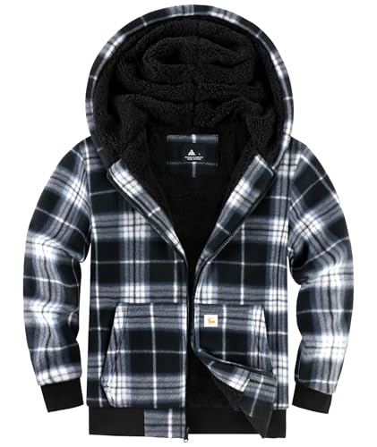 V VALANCH Boys Zip-up Hoodies Fleece Lined Plaid Sweatshirt Jacket