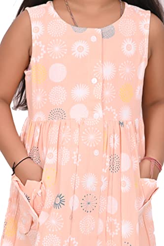 Image of minicult Kids Printed Cotton Frock Dress for Baby Girls|Comfortable Summer Wear Western Dress| Knee Length, Bachho ki Frock for Birthday, Evening Orange