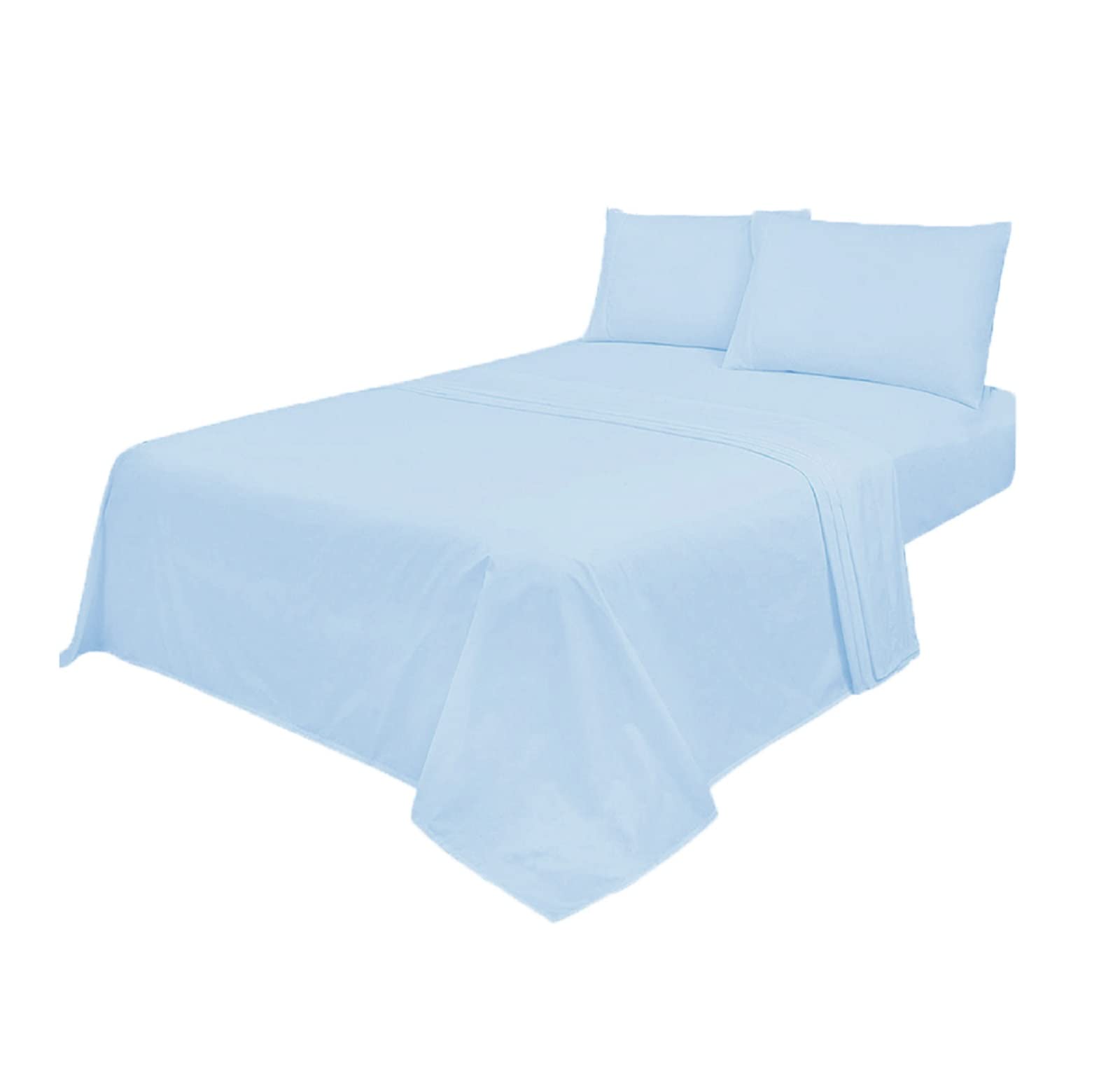 Voice7 Non Iron Sky 3pc Sheets Set (Fitted Sheet + Flat Sheet + One Pillow Case) Percale Super Poly Cotton Bedding Sets (Sky, Single)