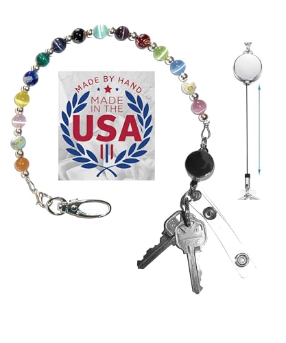 Hidden Hollow Beads Multi Key Keeper 12" Women's Hand Beaded in USA Purse Keychain Handbag Key Holder Anti-Lost Wallet Organizer Strap Key Finder Chain Bag Accessory Gift for Women (Reel)