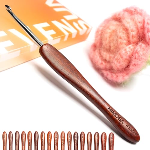 Image of SEVENSUN Mimosa 4.5mm Single Crochet Hook, Available in 0.6mm-6.5mm, Ergonomic Hand Polished Stainless Steel Inline Pointy Wood Handle Crochet Hook for Arthritic Hands, Mother's Day Gifts for Mom