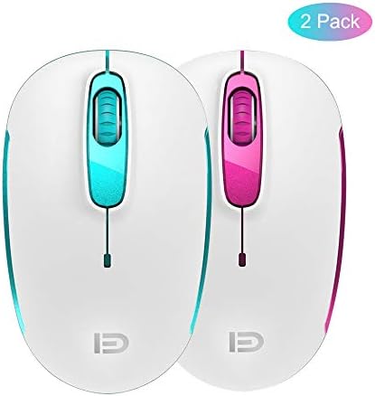 2 Pack Wireless Mouse (Battery Included), FD M510c 2.4G Mini Silent Click Cordless Mouse, Optical Travel Mice with Nano USB Receiver for Couples, Friends, Colleagues and Parents (White)