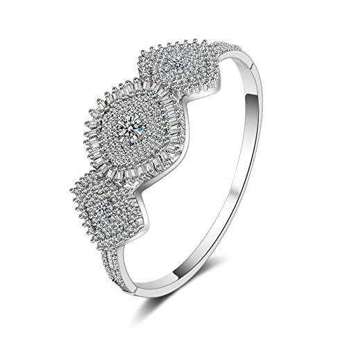 Bracelet de luxe pour femmes en zircon énorme princesse et argent