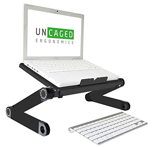 Best Cyber Monday 🔥 WorkEZ LIGHT Ergonomic Portable Lightweight Folding Aluminum Laptop Cooling Stand & Lap Desk Tray for Bed Couch. Adjustable height angle tilt notebook computer macbook desktop riser table-top holder