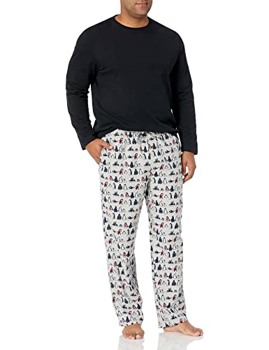 Amazon Essentials Herren Pyjama-Set aus Flanell (erhältlich in Big & Tall), Schwarz/Pinguin, L