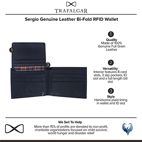 Trafalgar Men's Sergio Genuine Leather RFID Bi-Fold Passcase Wallet, Black2