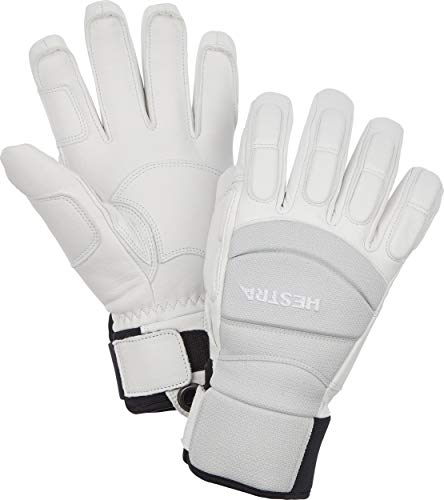 Hestra Vertical Cut CZone 5-Finger Leather Winter Glove - Windproof and Waterproof, Versatile 5-Finger Glove for Skiing, Snowboarding and Snow - Ivory/White - 10