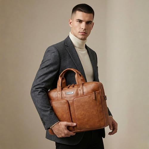 Image of VISMIINTREND Leather Laptop Office Bags for Men & Women, Fits 13 /14 /15.6 Inch Laptop, Macbook Bag Office /Travel, Laptop Messenger /Briefcase Bag | Corporate Gifts