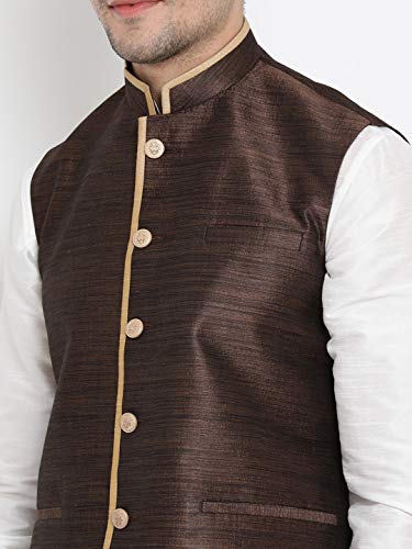 Image of VASTRAMAY Men's Beige Cotton Silk Blend Ethnic Jacket
