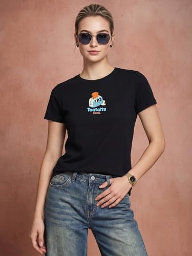 Image of JUNEBERRY Women's Regular Fit Pure Cotton Printed T-Shirt | Soft Fabric, Breathable Comfort | Round Neck, Half Sleeves, Round Neck (Size: S to 2XL)