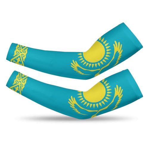 TecEr Kazakhstan Flag Arm Sleeves UV Protection Outdoor Sports Covers for Men Women Running Golf Fishing, L