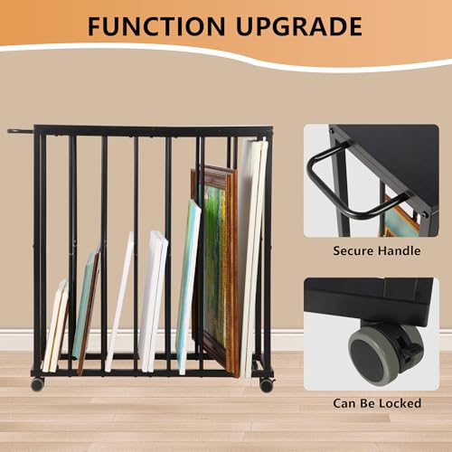 Image of Large Art Storage Rack, Art Canvas Storage Holder with Wheels, Art Storage Display Stands for Canvas, Frame, Drawing Board, Metal Crafts Print Rack for Art Display & Galleries