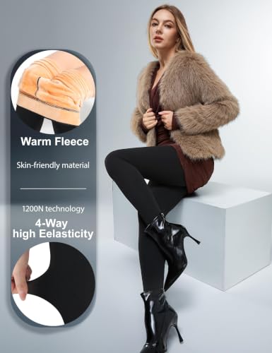 Image of KBVOT Fleece Lined Tights Women Sheer Warm Pantyhose Leggings Fake Translucent Thermal Winter Thick Tights for Dresses