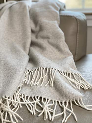 Eikei Wool Throw Blanket Geo Herringbone Pattern Oversized Couch Throw Blanket Fringe Trim Soft Merino Woolen Afghan Minimalist Style Lightweight Machine Washable (Light Grey, 55Wx78L) #TOP5