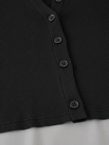 Matunana Womens Fall Long Sleeve Tops Lightweight Cardigan Cropped Sweaters Crop Going Out Shirts Ribbed Button Down Cute Y2k Trendy Outfits Fashin Clothes 2025 Black M