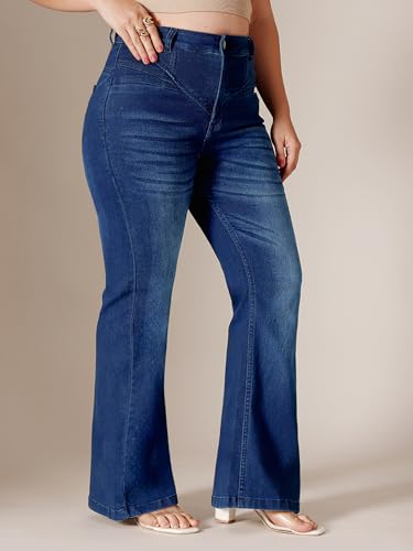 Image of Miss Chase A+ Women's Wide-Leg High Rise Regular-Length Stretchable Denim Jeans