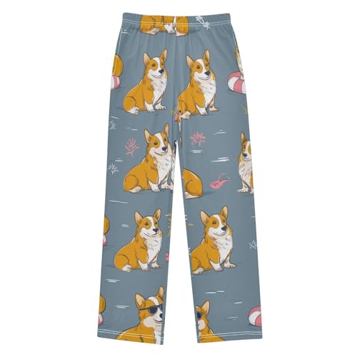 Corgi Dog and Sun Boys Long Pants Soft Trousers Elastic Waist Kids Lounge Bottoms with Pockets S-XL