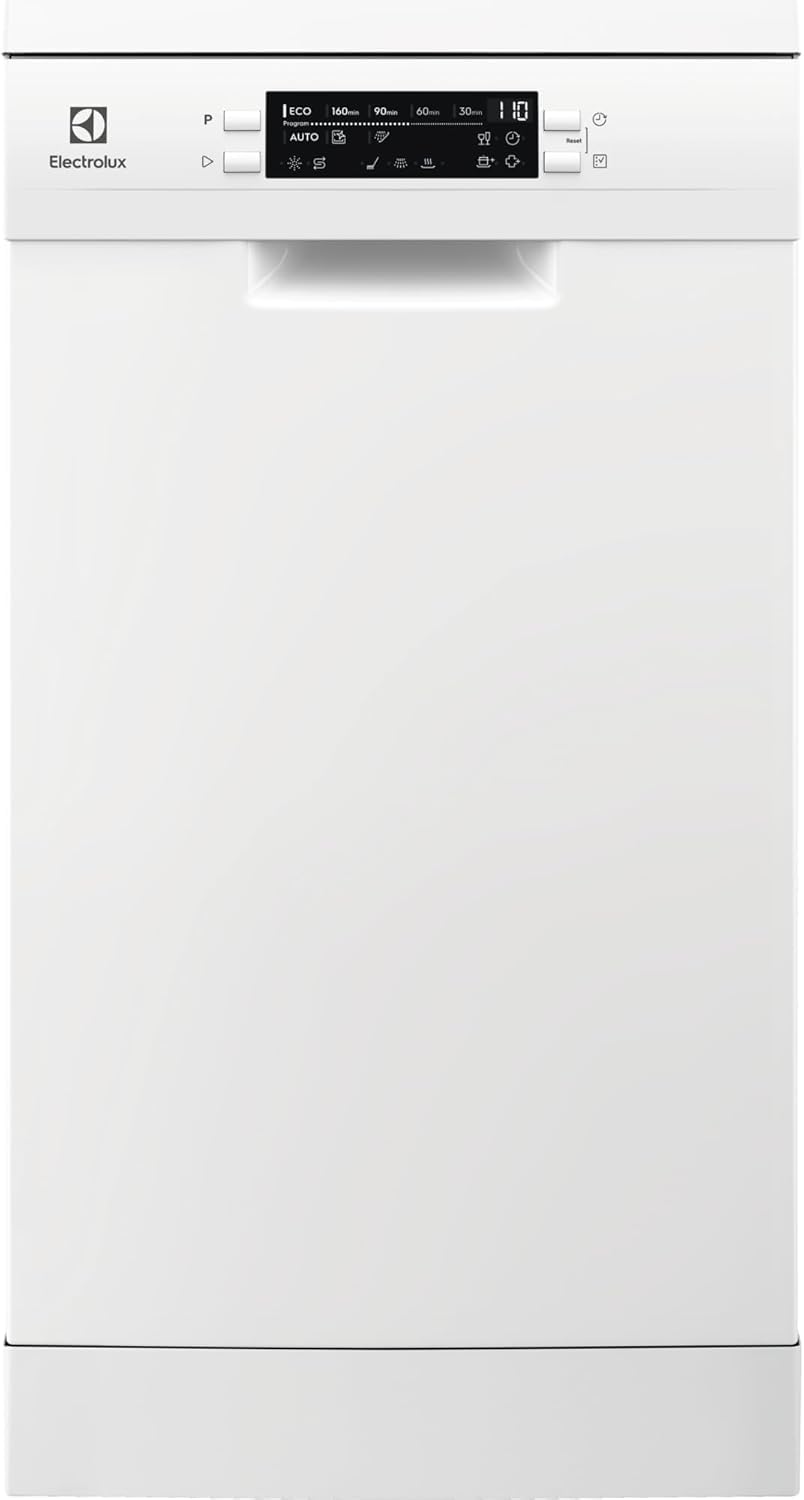 Electrolux Lavavajillas de45 cm, ESS42220SW, 9 cubiertos, Serie 600 SatelliteClean, Motor Inverter, Display Digital, 8 programas, ExtraHygiene, AirDry, Blanco