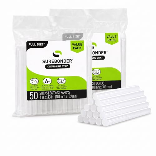 Surebonder Full Size Hot Glue Sticks, Clear, Non-Toxic, Multi-Temp, 4-Inch x 0.43-Inch for Full Size Glue Guns, DIY, Arts, Crafts &amp; Home Repairs, 50 Count (Pack of 2)