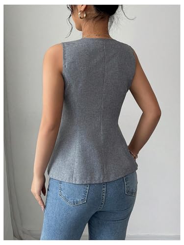 GORGLITTER Women's 3D Flower Metallic Vest Tops Button Up Waistcoat V Neck Sleeveless Vest Blazers3