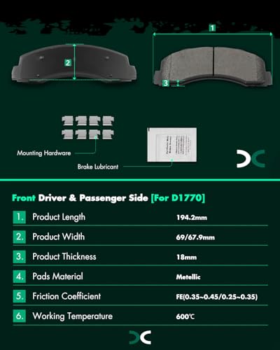 Image of SCITOO D1770-8528 Disc Brake Pads Sets Front Metal Brake Pads w /Hardware