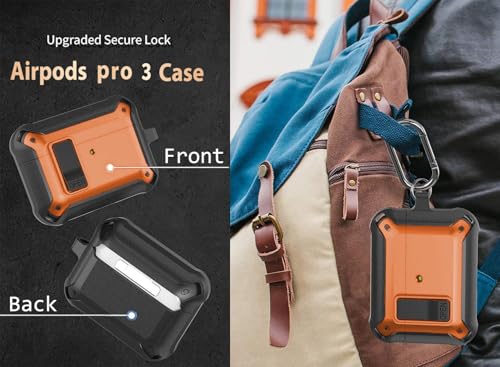 Image of Olytop for Airpods Pro 3 Case with Magnetic Automatic Lock, Rugged Apple Airpods Pro 3rd Generation Cover 2025, Armor Shockproof iPod Pro3 Gen Protective Shell with Carabiner&Cleaner kit, Black /Orange