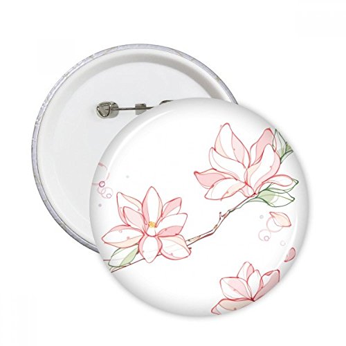 Watercolor Peach Tree Leaves Flower Round Pins Badge Button Emblem Accessory Decoration 5pcs