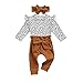 Zukmuk 3 Pezzi Completo Neonata Pagliaccetto Leopardato a Maniche Lunghe con Volant + Pantaloni con Fiocco + Fascia per Capelli Set alla Moda Carino per Bambine 0-24 Mesi (Marrone, 12-18 Mesi)