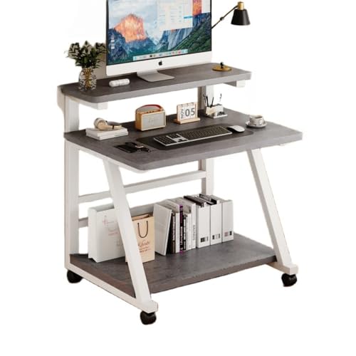 JoFist勉強机 パソコンデスク モニター台付き 棚付きデスク 収納 組立簡単 テレワークデスク コンパクト オフィスデスク おしゃれ 在宅勤務 仕事用 (80*50*95cm,ホワイトフレーム+グレー)
