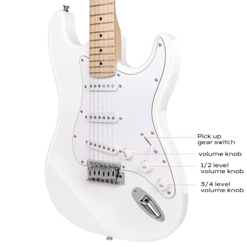 Image of Electric Guitar Beginner Kits, 6 Strings 39 Inch Solid Body Guitarra Electricar Set for Adults With Gig Bag, Strap, Tremolo Arm, Cable & Picks MS100 (White)