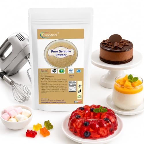 Image of Neotea GELATIN Premium Gold Gelatin of International Standard (Unflavoured) Best for Cake, Pudding, Jelly, Entremets & Desserts (500 gm)
